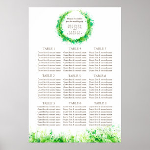 Póster Mesa de Casamento Verde Planner 1-9 mesas