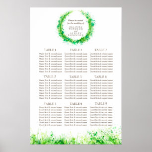 Póster Mesa de Casamento Verde Planner 1-9 mesas