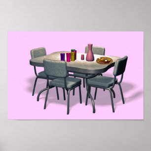 Póster Mesa de jantar retro e cadeiras