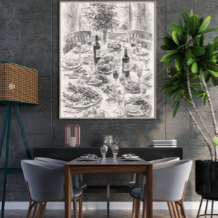 Poster Mesa de Jantar Vintage a Lápis, Clássico Ainda 