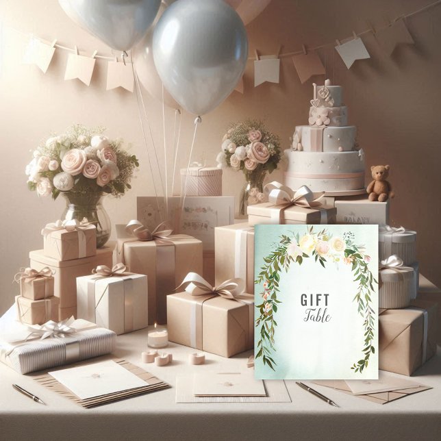 Poster Mesa de presente Chá verde rosa branca bebê aspers (Criador carregado)