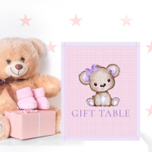 Mesa de Presentes Menina Fofa Urso Roxo Chá de Beb
