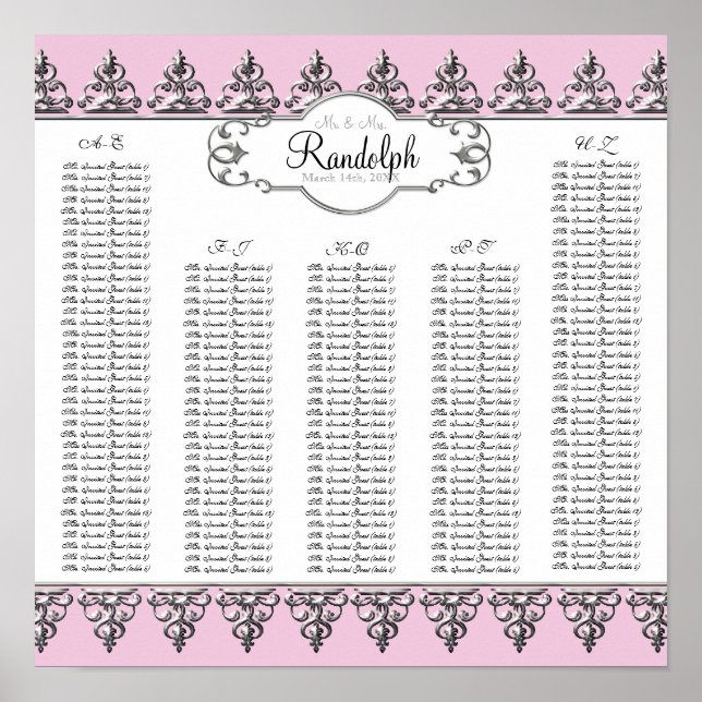 Póster Mesa de recepção Gráfico de assentos barroco prata (Frente)