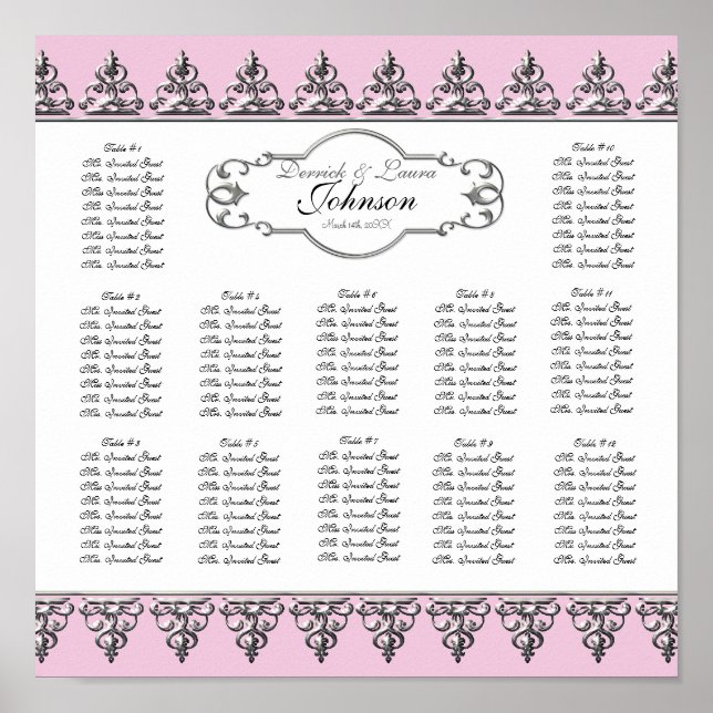 Poster Mesa de recepção Gráfico de assentos barroco prata (Frente)