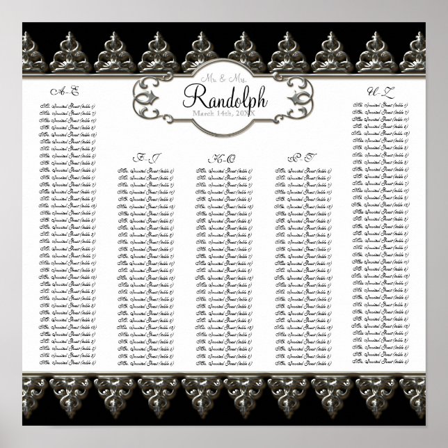 Póster Mesa de recepção Gráfico de assentos barroco prata (Frente)