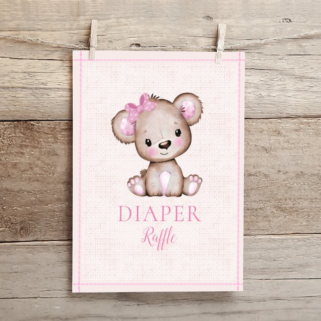 Poster Mesa de rifa de fraldas Cute Girl Urso Churrasco d (Criador carregado)