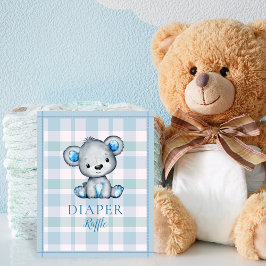 Poster Mesa de rifa de fraldas Urso Cinza Fofo Chá de Beb