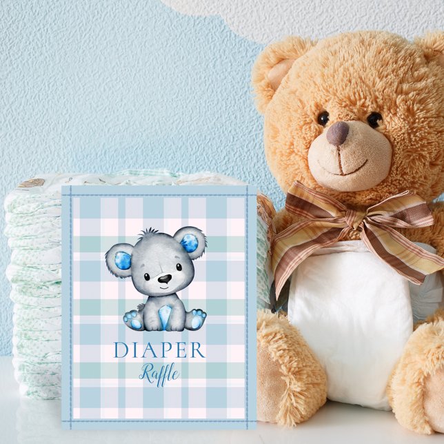 Poster Mesa de rifa de fraldas Urso Cinza Fofo Chá de Beb (Criador carregado)