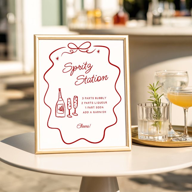 Poster Mesa de Spritz Estação Pequena Moldura Doodle Verm (Criador carregado)