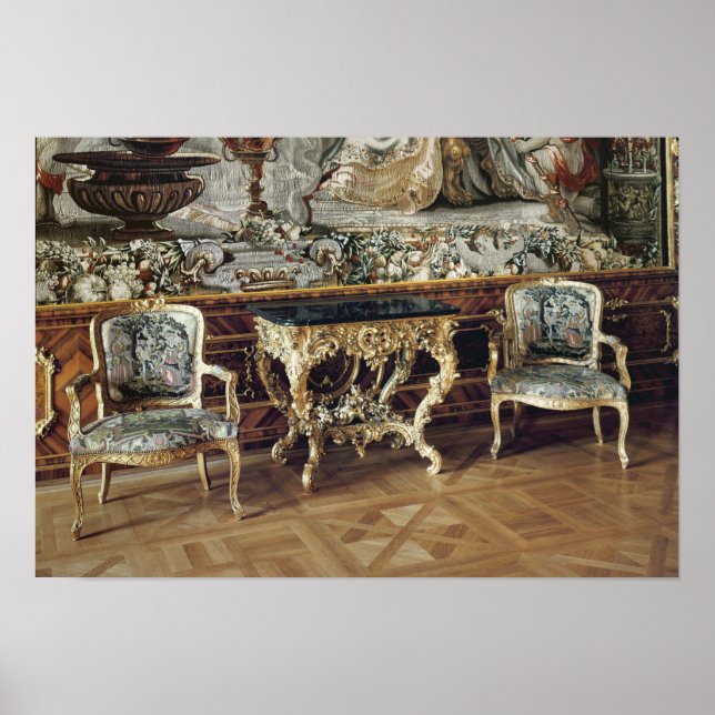 Póster Mesa do console e duas cadeiras de braço, 1745 (Frente)