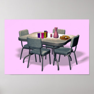 Póster Mesa e cadeiras do Diner Retro