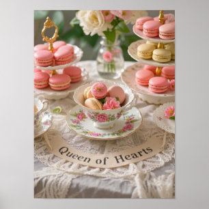 Poster Mesa floral, xícaras, pratos com camadas rainha do
