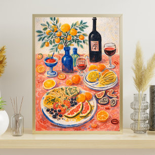 Poster Mesa Mediterrânea Natureza-Morta – Vinho, Citrinos