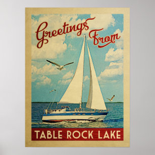 Poster Mesa Rock Lake Sailboat Viagens vintage Missouri