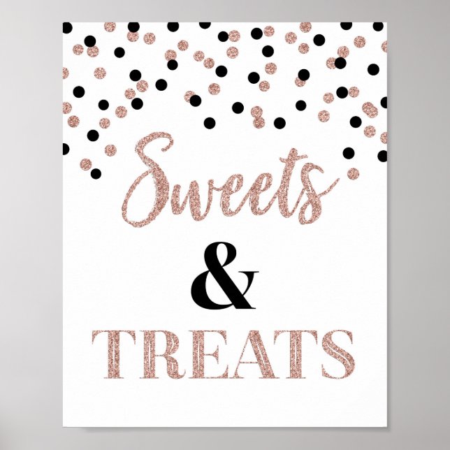 Poster Mesa rosa Dourada de Sweets & Tratamentos Pretos (Frente)