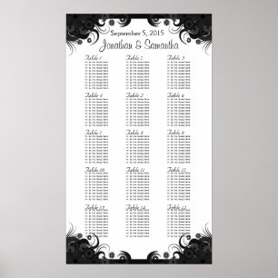 Póster Mesas preto e branco do casamento 15 que assentam