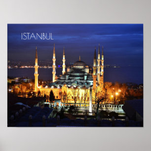 Poster Mesquita Azul de Istambul Vista Noturna Cenário Tu