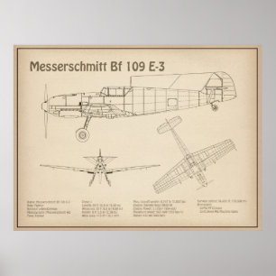 Poster Messerschmitt Bf 109 - Airplane Blueprint SD