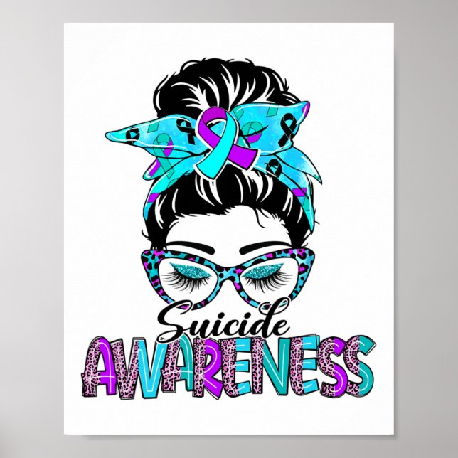 Poster Messun Leopard Purple E Teal Ribbon Suicídio A (Frente)