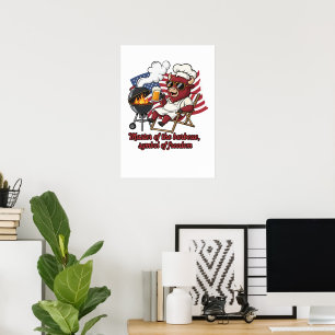 Poster Mestre Churrasco Búfalo Patriótico Bandeira dos EU