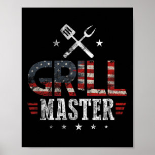 Poster Mestre Da Grelha Bandeira Dos EUA Patriótico Churr