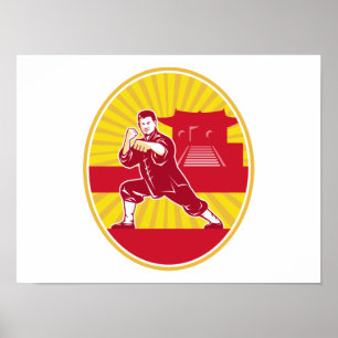 Poster Mestre das artes marciais de Shaolin Kung Fu retro