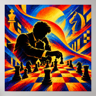 Poster Mestre de Xadrez Fazendo uma Jogada Silhueta