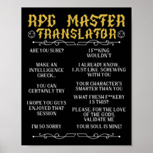 Poster Mestre Tradutor Rpg D20 Jogos de Mesa Engraçado Rp