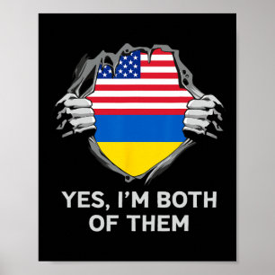 Poster Metade Americano Metade Ucraniano Bandeira EUA Ucr