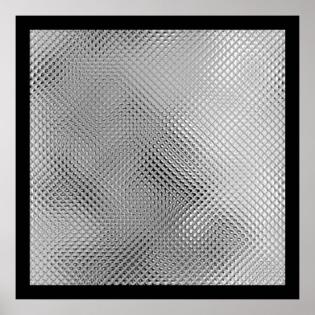 Póster Metal Abstrato Preto Reflexivo Prata (Frente)