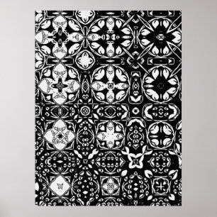Poster Metamorfose Medalhão Padrão Preto e Branco