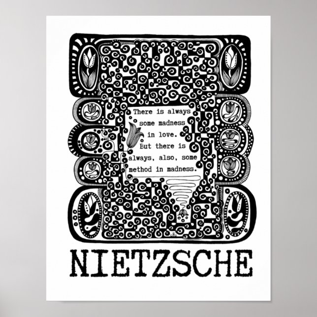 Poster método na citação filosófica MADNESS de Nietzsche (Frente)