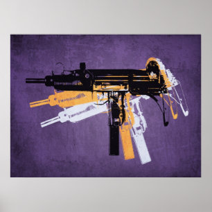 Póster Metralhadora secundária de Uzi no roxo