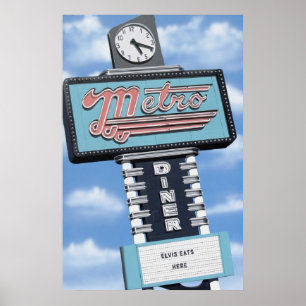 Póster Metro Diner on Route 66 Retro Neon Print