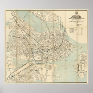 Póster Metro do centro Mapa de Boston do vintage (1917)