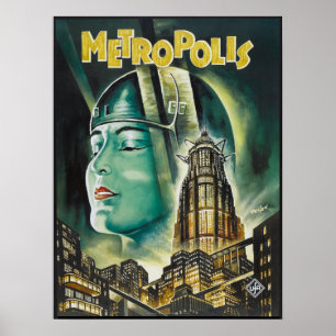 Poster METROPOLIS Fritz Lang Sci-Fi Drama 1927 Antigo Fil