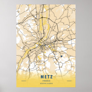 Poster Metz - Mapa da cidade amarela da França