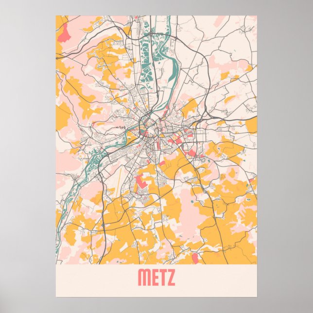 Poster Metz - Mapa da cidade de Chalk na França (Frente)