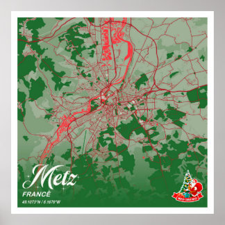 Poster Metz - Mapa da Cidade de Cores de Natal na França