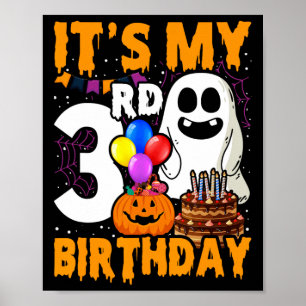Poster Meu aniversário de 3 anos Fantasma Pumpkin Hallowe