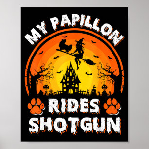 Poster Meu cachorro Papillon monta bruxa no Halloween
