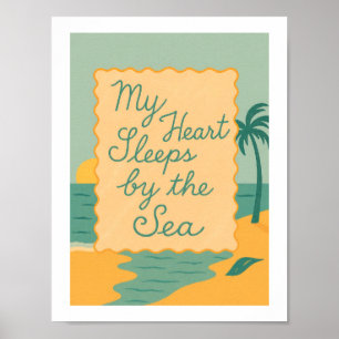 Poster Meu Coração Dorme Perto do Mar Retro Praia