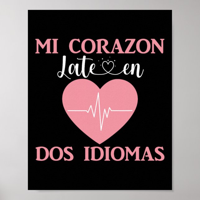 Poster Meu Coração Late Em Dois Idiomas Bilingual Dia dos (Frente)