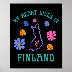 Poster Meu Coração Vive Na Finlândia, Retro Groovy Viagem