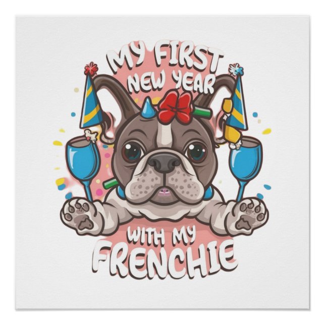 Póster Meu Primeiro Ano Novo Com Meu Buldogue Francês (Frente)