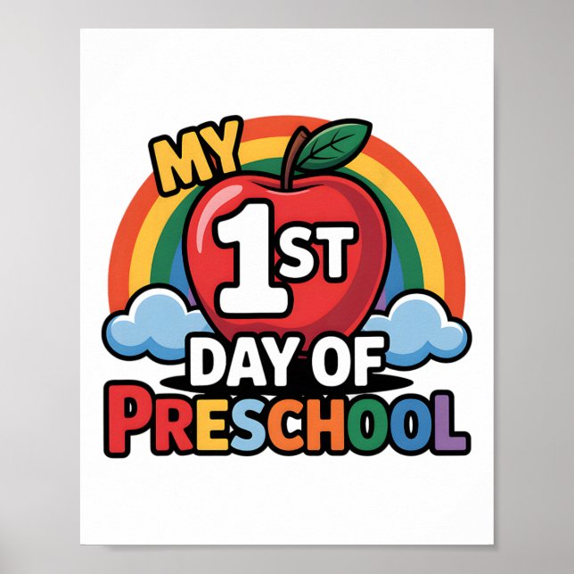 Poster Meu Primeiro Dia De Pré-Escola Arco-Íris Maçã Volt (Frente)