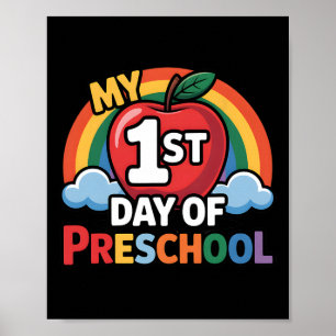 Poster Meu Primeiro Dia De Pré-Escola Arco-Íris Maçã Volt