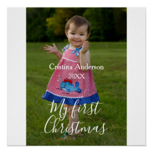 Póster meu primeiro nome de foto da menina de Natal, ano