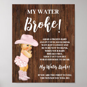 Poster Meu Sinal De Chá de fraldas Rosa De Cowgirl Quebro