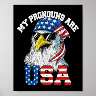Poster Meus Pronomes São Águia Patriótica Dos EUA Engraça